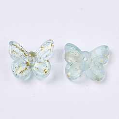 透明スプレー塗装ガラスチャーム  金色の箔付き  蝶  ライトブルー  10x11x3mm  穴：1.2mm&nbsp;GLAA-N035-08A-B06