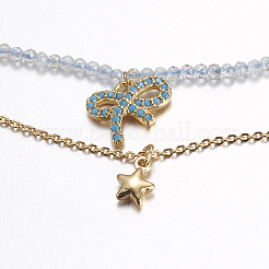 Faceted Natural Blue Topaz Tiered Necklaces&nbsp;NJEW-F212-10G