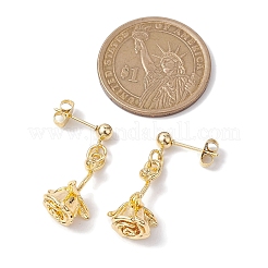 花の真鍮のダングルのピアス  女性用304ステンレススチールスタッドピアス  ゴールドカラー  29x11.5mm&nbsp;EJEW-TA00495