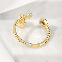 Dolphin Brass Micro Pave Cubic Zirconia Cuff Rings for Women&nbsp;RJEW-K240-10G