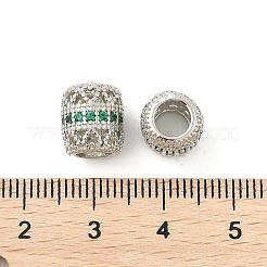 真鍮製マイクロパヴェキュービックジルコニアヨーロピアンビーズ  大穴ビーズ  バレル  ラックめっき  カドミウムフリー＆鉛フリー  長持ちメッキ  プラチナ  グリーン  10x9mm  穴：5mm&nbsp;KK-P297-05P-02