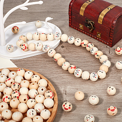 100Pcs 4 Styles Printed Wood European Beads&nbsp;WOOD-GF0002-07