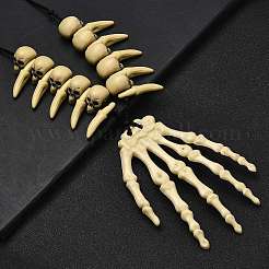 Halloween Resin Skeleton Hand Pendant Polyester Cord Necklaces&nbsp;NJEW-C095-01