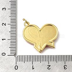 10月の乳がん啓発ピンクリボン真鍮エナメルペンダント  丸カン付き  18KGP本金メッキ  ハート  19x22x2mm  穴：3.5mm&nbsp;KK-S517-04C-G