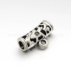 チベットスタイルの合金中空チューブベイルビーズチューブベイル  ループベイル  アンティークシルバー  13x21x7mm  穴：2mm  内径：4mm&nbsp;X-TIBEB-O004-46