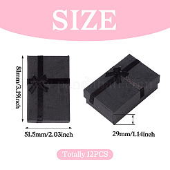 厚紙紙のリングイヤリング収納ボックス  ジュエリーギフトケース  ちょう結びの長方形  ブラック  8.1x5.15x2.9cm&nbsp;CON-TAC0001-07