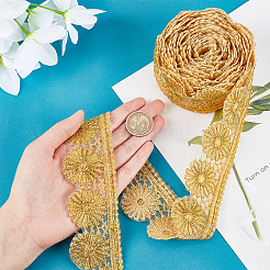 約4.75~5ヤードのポリエステルレーストリム  刺繡古代漢服レースリボン  花  きいろ  1-1/8~2インチ（28~50mm）&nbsp;OCOR-PH0001-96B