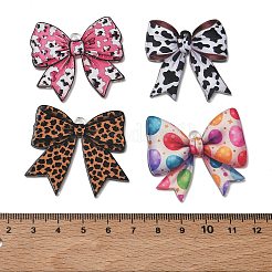 印刷されたアクリルパーツ  ちょう結びのチャーム  ミックスカラー  38~40x35~42x2mm  穴：1.6~1.8mm&nbsp;AC-G001-03