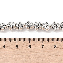 チベットスタイルの花の合金ビーズ連売り  鉛フリー＆カドミウムフリー  アンティークシルバー  7x3.5mm  穴：1mm  約30個/連  8インチ&nbsp;X-TIBEB-O007-08-RS