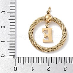 304ステンレスペンダント  文字が刻まれたねじれたフラットラウンド  イオンプレーティング（ip）  18KGP本金メッキ  丸カンと201個のステンレススチールビーズ付き  文字e  27x23.5~24x6mm  穴：3mm&nbsp;STAS-D154-01E-G