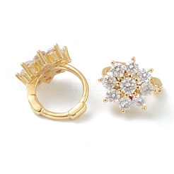 真鍮マイクロペーブクリアキュービックジルコニアハギーフープピアス  花  ゴールドカラー  13.5mm  ピン：1x0.5mm&nbsp;EJEW-L234-023G