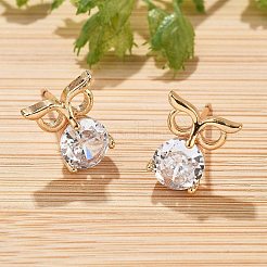 Owl Brass Micro Pave Cubic Zirconia Stud Earrings for Women&nbsp;EJEW-G428-10G-01