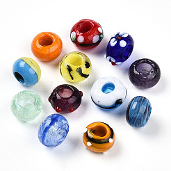 手作りランプワークビーズ  大穴ビーズ  ロンデル  混合スタイル  ミックスカラー  13~15.5x8~10mm  穴：5.5~6mm&nbsp;LAMP-N024-37