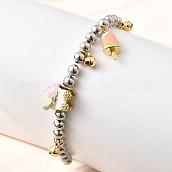 Brass Enamel Round Beads Charm Bracelets for Women&nbsp;BJEW-D317-11PG