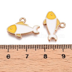 合金エナメルチャーム  鉛フリー＆カドミウムフリー  魚のチャーム  ゴールドカラー  ホワイト  13x18.5x2mm  穴：1.6mm&nbsp;ENAM-T020-78B