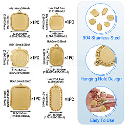 6Pcs 6 Styles 304 Stainless Steel Pendant Cabochon Settings&nbsp;STAS-TA0005-71G