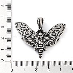 304ステンレスペンダント  スカルチャーム付きバタフライ  アンティークシルバー  35.5x43x5.8mm  穴：4.8mm&nbsp;STAS-R225-34AS