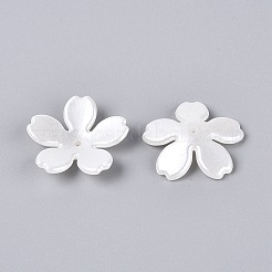 Absプラスチック模造真珠ビードキャップ  5  - 花びらの花  ホワイト  25x26x5.5mm  穴：1.8mm&nbsp;KY-Q004-04A