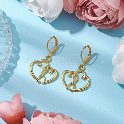 合金ダングルイヤリング  真鍮フレンチフックピアスフック付き  二つの空虚な心  ゴールドカラー  33x19mm&nbsp;EJEW-JE05941