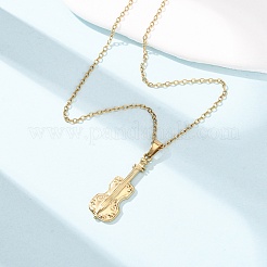304 Stainless Steel Violin Pendant Cable Chain Necklaces for Men Women&nbsp;NJEW-K308-11G