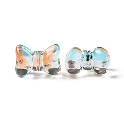 透明なスプレー塗装ガラスビーズ  蝶結び  オレンジ  10x14x8mm  穴：1mm&nbsp;GLAA-I050-11C