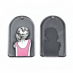 透明なアクリルパーツ  3dプリント  女性の模様と半楕円形  ライトグレー  43x24x3.5mm  穴：1.8mm&nbsp;KY-T022-01