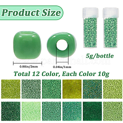 ガラスシードビーズ  ラウンド  グリーン  2~2.5x1.5~2mm  穴：0.8~1mm  12色  10 G /カラー&nbsp;SEED-SC0001-51B-04