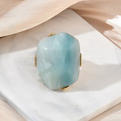 天然花アマゾナイトと合金を使用した女性用指輪  ナゲット  ゴールドカラー  ナゲット：36.5~37x30mm  内径：17.5~19mm&nbsp;RJEW-G375-01G-06