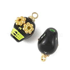 不透明アクリル＆合金ペンダント  スカルチャーム  ミックスカラー  ゴールドカラー  13x9.5x7.5mm  穴：1.6mm&nbsp;PALLOY-JF05969-02