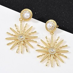 Sun Brass Micro Pave Clear Cubic Zirconia Dangle Stud Earrings &nbsp;EJEW-S275-03G