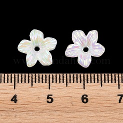 UVメッキ不透明アクリルビーズキャップ  虹色の  5  - 花びらの花  ミックスカラー  11x3.5mm  穴：1.2mm&nbsp;OACR-K001-40