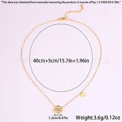 304ステンレススチールクリスタルラインストーンフラットラウンドペンダントネックレス（女性用）  ゴールドカラー  15.75インチ（40cm）&nbsp;WG4D5C1-01