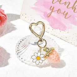 アクリル製イチゴペンダント装飾  合金エナメルの花とハートの回転スナップフック留め金チャーム  ミスティローズ  70mm&nbsp;HJEW-SW00120-04