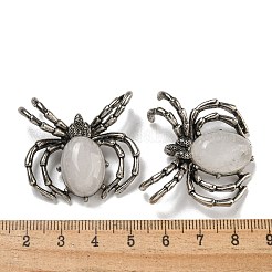 天然石クオーツクリスタルペンダント  ロッククリスタルのスパイダーチャーム  ラックメッキアンティークシルバートーン真鍮パーツ付き  カドミウムフリー＆鉛フリー  36x36x7.5mm  穴：3x5.5mm&nbsp;G-G147-05AS-10