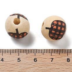 ハロウィーンプリントのシマウッドヨーロピアンビーズ  ラウンド  カボチャ  15x14.5mm  穴：4mm&nbsp;WOOD-G023-07A