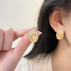 合金とガラスのスタッドピアス  オーバル  ゴールドカラー  ゴールド  20mm&nbsp;WGA8529-01