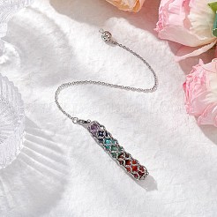 7 Chakra Round Natural Amethyst & Carnelian & Red Jasper & Green Aventurine & Tiger Eye & Synthetic Turquoise Dowsing Pendulums&nbsp;PALLOY-JF03658-01
