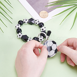 1Pc Printed Acrylic & Faux Suede Tassel Pendant & Wood Bead Keychains&nbsp;HJEW-SP0001-86E