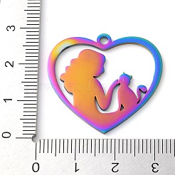 304ステンレスペンダント  女性と猫の心  虹色  27x30x1.5mm  穴：2mm&nbsp;STAS-R116-06RC