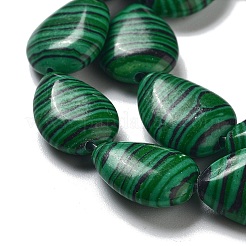 合成マラカイト染色ビーズ連売り  フラットティアドロップ  17.5~18x13~13.5x6mm  穴：1.2~1.4mm  約11個/連  7.56''（19.2センチメートル）&nbsp;G-P528-L07-01