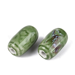 ヴィンテージの手作り磁器ビーズ  ファンシーアンティーク施釉磁器  バレル  薄緑  19.5~21x11~13mm  穴：3~4mm&nbsp;PORC-N013-12-12