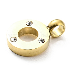304ステンレスペンダント  ラインストーン付き  ラウンドリングチャーム  14KGP本金メッキ  18.5x13x3.5mm  穴：3.5mm&nbsp;STAS-B044-08G