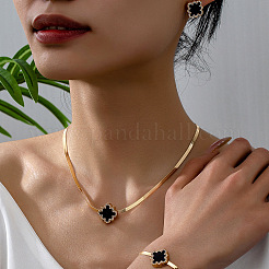 Flower Alloy Crystal Rhinestone & Enamel Pendant Necklaces & Charm Bracelets & Stud Earrings Sets&nbsp;FS-WG094C2-01