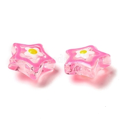 透明ガラスビーズ  手描きビーズ  エナメル  スター  濃いピンク  13x13x7mm  穴：1mm&nbsp;GLAA-B008-02B