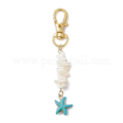 Natural White Mother of Pearl Shell & Synthetic Turquoise Starfish Pendant Decorations&nbsp;HJEW-JM02986