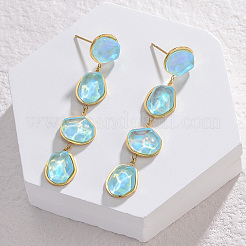 304 Stainless Steel & Glass Dangle Stud Earrings&nbsp;WGE7ABD-01