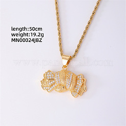 Brass Pave Clear Cubic Zirconia Dollar Pendant Necklaces for Men&nbsp;DC8712