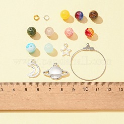 DIY プラネット イヤリング ブレスレット作成キット  天然石混合石とガラスラウンドビーズを含む  スター＆ムーン合金ペンダント  316サージカルステンレススチールフープピアス金具  ミックスカラー&nbsp;DIY-FS0004-33