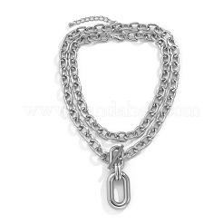 CCB Plastic Oval Pendant Alloy Cable Chain Double Layer Necklaces for Women&nbsp;FS-WGCB2EE-02