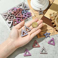 40個、8種類のプリントバスウッドペンダント  バックランダムカラー  スター＆トライアングル  ミックスカラー  27~31x30x3mm  穴：1.6mm  5個/カラー&nbsp;WOOD-CJ0002-49